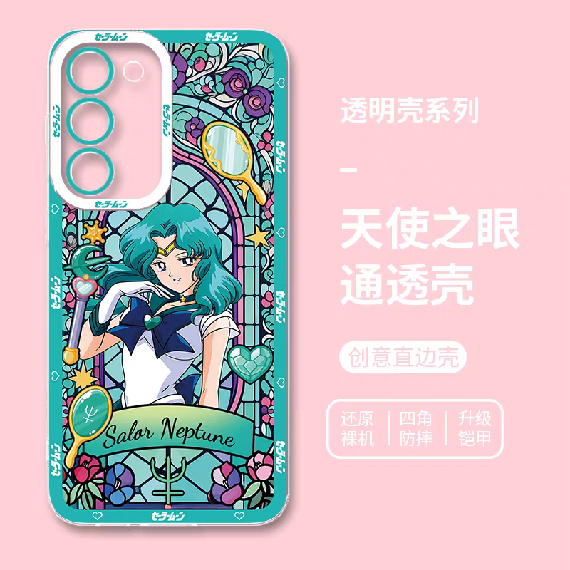 Japanese Cartoon Sailor Moon Phone Case Glass Window Style | Sailor Moon Venus Neptune Mars Pluto Saturn Jupiter Mercury - Phone Case Samsung Galaxy S26 S25 S24 S23 S22 S21 FE Ultra Edge