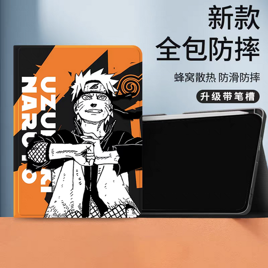 Japanese Anime Naruto Ninja Comic Style Protect Case with Pen Holder | Naruto Orange - iPad Mini 4,5,6,7 / iPad Air / iPad Pro 2025 2024 2022 2021 2020 2018