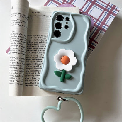 Koren Style Colourful Silicone Case with Heart Handle | Flower BabyPink Yellow Pink Purple BabyBlue - Phone Case Samsung Galaxy S24 S23 S22 Plus Ultra KawaiiGiftLand