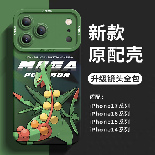 Japanese Cartoon Pokemon Silicone Case Mega Version | Sceptile - iPhone Case 6 7 8 PLUS SE2 XS XR X 11 12 13 14 15 16 16e 17 Pro Promax 12mini 13mini