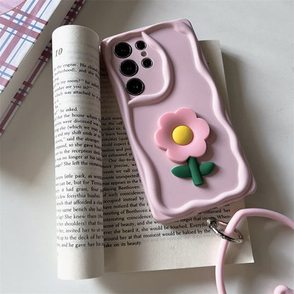 Koren Style Colourful Silicone Case with Heart Handle | Flower BabyPink Yellow Pink Purple BabyBlue - Phone Case Samsung Galaxy S24 S23 S22 Plus Ultra KawaiiGiftLand