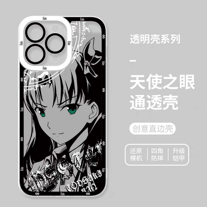 Japanese Anime Fate Stay Night Black Drawing with Colour Eyes Style | Gilgamesh Saber Mash Ishtar EMIYA Tohsaka Rin Astolfo Joan of Arc - iPhone Case PLUS SE2 XS XR X 11 12 13 14 15 16 16e 17 17e Pro Promax 12mini 13mini