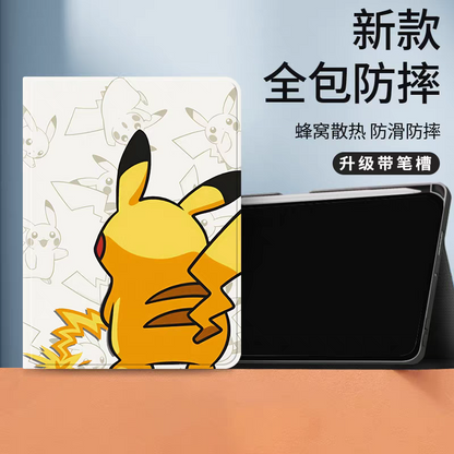 Japanese Cartoon Pokemon Protect Case with Pen Holder | Back of Pikachu White - iPad Mini 4,5,6,7 / iPad Air / iPad Pro 2025 2024 2022 2021 2020 2018
