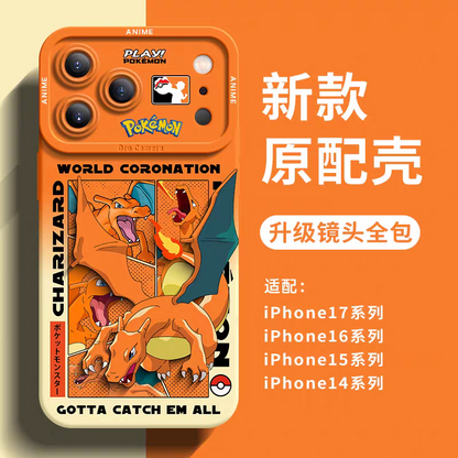 Japanese Cartoon Pokemon Silicone Case World Coronation | Charizard - iPhone Case 6 7 8 PLUS SE2 XS XR X 11 12 13 14 15 16 16e 17 Pro Promax 12mini 13mini