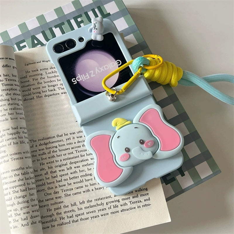Korea Style Cute Style with Phone Stand | Elephant Bee Butterfly Ribbon - Phone Case Samsung Galaxy Z Flip 3 4 5 KawaiiGiftLand