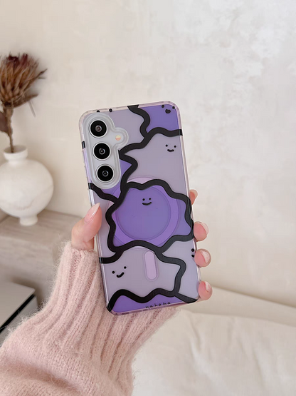 Japanese Cartoon Pokemon | Full Ditto Transparent Purple with Phone Stand - Phone Case Samsung Galaxy S25 S24 S23 S22 Ultra