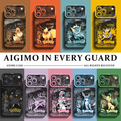 Japanese Cartoon Pokemon Silicone Case Eevee Evolution Digital Background Version | Eevee Vaporeon Jolteon Flareon Espeon Umbreon Leafeon Glaceon Sylveon - iPhone Case 6 7 8 PLUS SE2 XS XR X 11 12 13 14 15 16 16e 17 Pro Promax 12mini 13mini