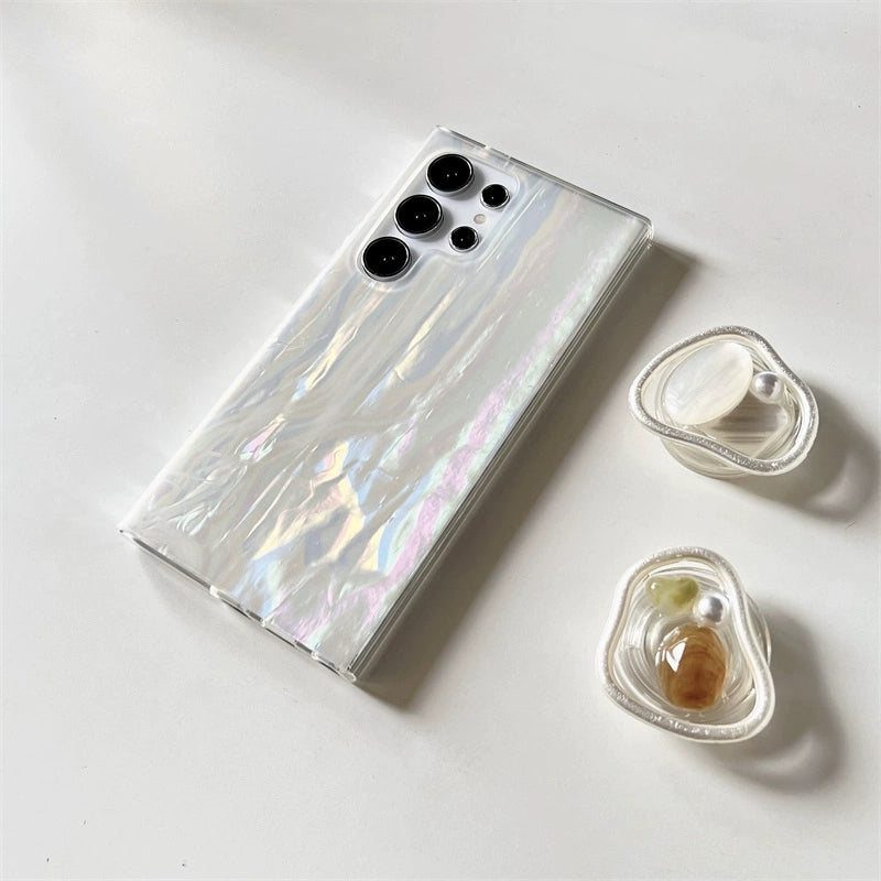 Korea Fashion Cute Style with Phone Stand | Shell with Pearl  - Phone Case Samsung Galaxy S24 S23 S22 Ultra KawaiiGiftLand