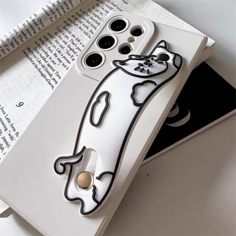 Cute Animal | White Cat with Phone Bar Handle and Stand - Phone Case Samsung Galaxy S24 S23 S22 Plus Ultra KawaiiGiftLand