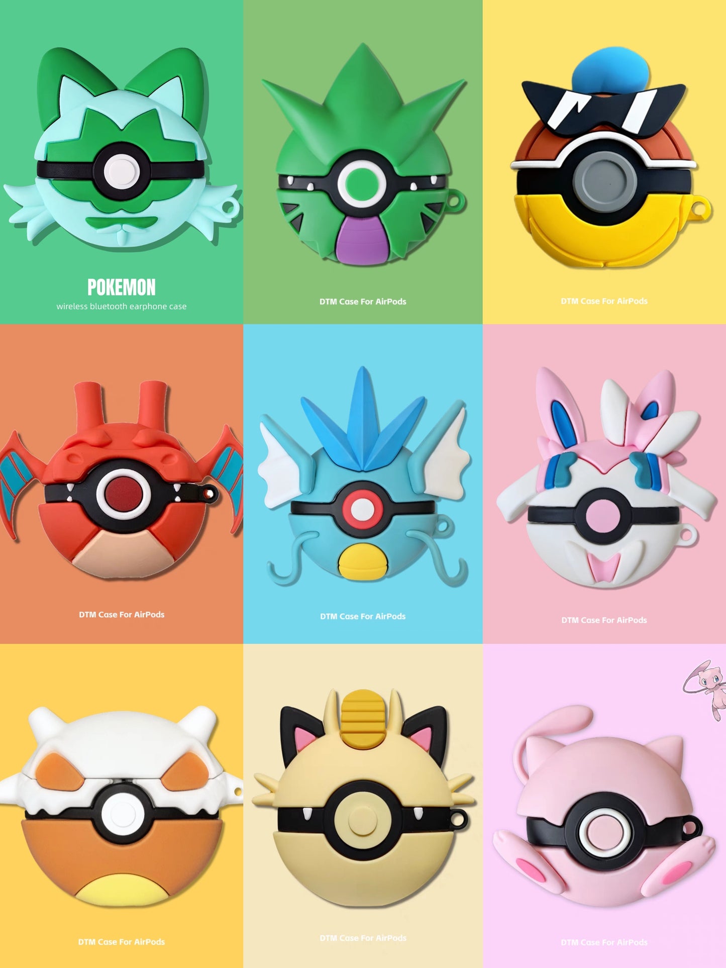 Japan Cartoon Pokemon Anime | Sprigatito Tyranitar Squirtle Charizard Gyarados Sylveon Cubone Meowth Mew- AirPods AirPodsPro AirPods3 AirPods4 Case