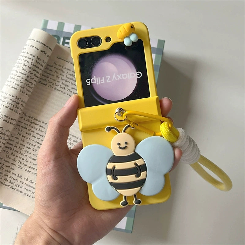 Korea Style Cute Style with Phone Stand | Elephant Bee Butterfly Ribbon - Phone Case Samsung Galaxy Z Flip 3 4 5 KawaiiGiftLand