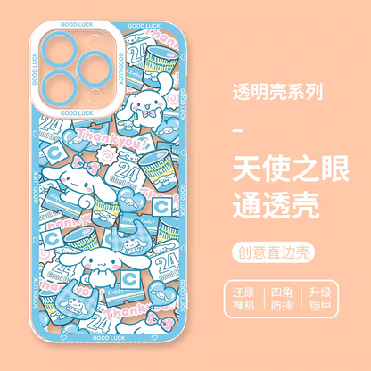 Japanese Cartoon Sanrio Friends with Foods Full Screen | Hello Kitty My Melody Kuromi Cinnamoroll Pompompurin Pochacco Hangyodon Keroppi - iPhone Case 7 8 PLUS SE2 XS XR X 11 12 13 14 15 16 16e 17 Pro Promax 12mini 13mini