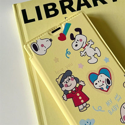 Cute Cartoon Fold Phone Case | White Dog and Friends Yellow - Phone Case Samsung Galaxy S25 S24 S23 S22 Ultra KawaiiGiftLand