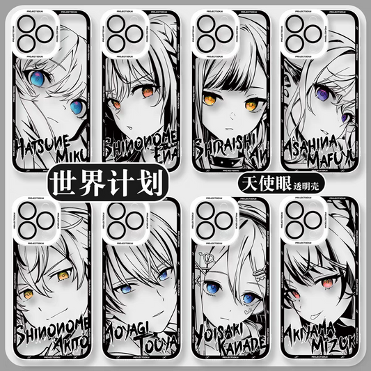 Japan Characters World Project Sekai Colorful Stage! Black Drawing with Colour Eyes Style | Miku Ena An Mafuyu Akito Toya Kanade Mizuki - iPhone Case PLUS SE2 XS XR X 11 12 13 14 15 16 16e 17 17e Pro Promax 12mini 13mini