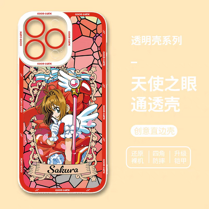Japanese Cartoon CardCaptorSakura Glass Window | Red - iPhone Case 6 7 8 PLUS SE2 XS XR X 11 12 13 14 15 16 16e 17 Pro Promax 12mini 13mini