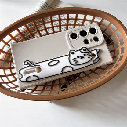 Cute Animal | White Cat with Phone Bar Handle and Stand - Phone Case Samsung Galaxy S24 S23 S22 Plus Ultra