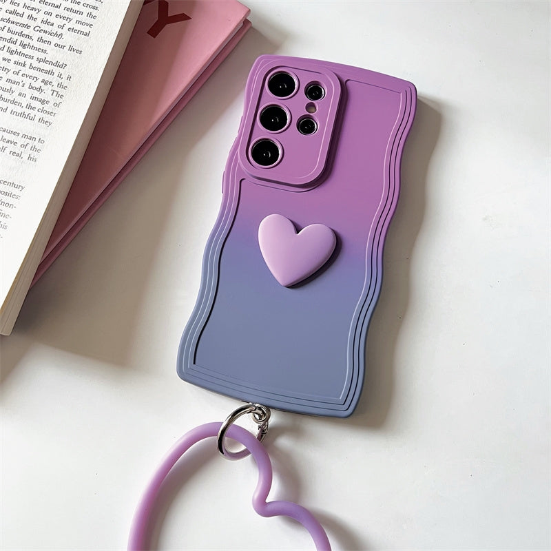 Koren Style Gradient Color Silicone Case with Heart Handle | Rose Red Yellow Blue Purple Heart - Phone Case Samsung Galaxy  S24 S23 S22 Ultra KawaiiGiftLand