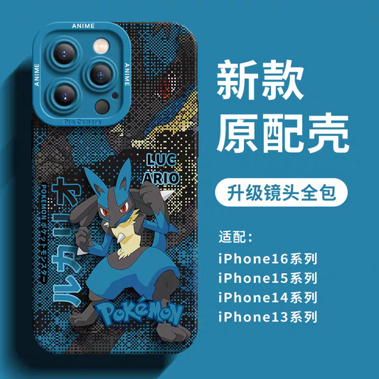 Japanese Cartoon Pokemon Silicone Case Digital Background Version | Lucario - iPhone Case 6 7 8 PLUS SE2 XS XR X 11 12 13 14 15 16 16e 17 Pro Promax 12mini 13mini