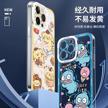 Japanese Cartoon Sanrio Friends Fun Emo Full Screen | Hello Kitty My Melody Kuromi Cinnamoroll Pompompurin Pochacco Hangyodon - iPhone Case PLUS SE2 XS XR X 11 12 13 14 15 16 16e 17 17e Pro Promax 12mini 13mini
