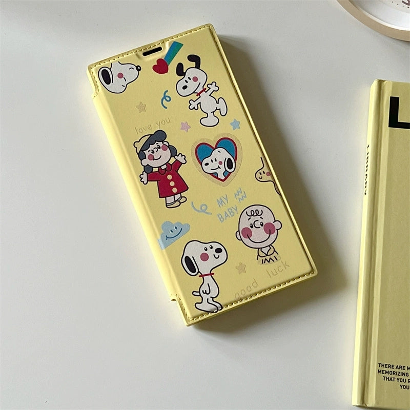 Cute Cartoon Fold Phone Case | White Dog and Friends Yellow - Phone Case Samsung Galaxy S25 S24 S23 S22 Ultra KawaiiGiftLand