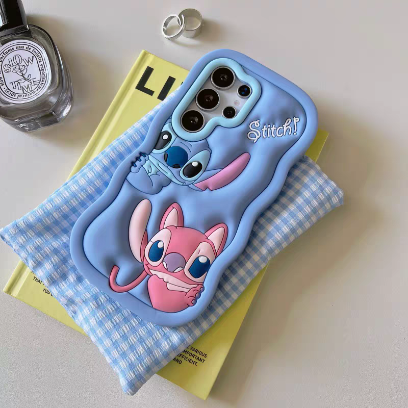 Cartoon Silicone Phone Case | Stitch Pink Blue - Phone Case Samsung Galaxy S25 S24 S23 Ultra KawaiiGiftLand