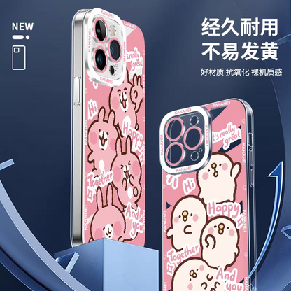 Japanese Cartoon Kanahei | Cow Usagi Piske with Milk - iPhone Case 7 8 PLUS SE2 XS XR X 11 12 13 14 15 16 16e 17 Pro Promax 12mini 13mini