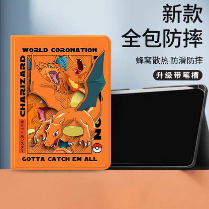 Japanese Cartoon Pokemon Protect Case World Coronation with Pen Holder | Charizard - iPad Mini 4,5,6,7 / iPad Air / iPad Pro 2025 2024 2022 2021 2020 2018