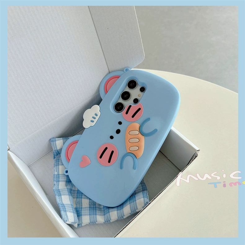 Cute Animal Silicone Phone Case | Blue Mouse with Bread  - Phone Case Samsung Galaxy S24 S23 Plus Ultra KawaiiGiftLand
