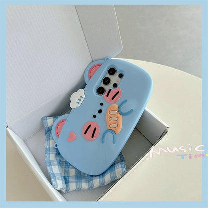 Cute Animal Silicone Phone Case | Blue Mouse with Bread  - Phone Case Samsung Galaxy S24 S23 Plus Ultra KawaiiGiftLand