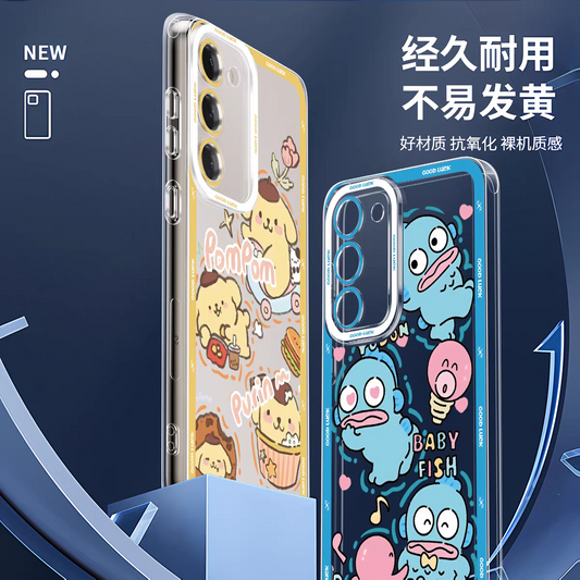 Japanese Cartoon Sanrio Friends Fun Emo Full Screen | Hello Kitty My Melody Kuromi Cinnamoroll Pompompurin Pochacco Hangyodon - Phone Case Samsung Galaxy S26 S25 S24 S23 S22 S21 FE Ultra Edge