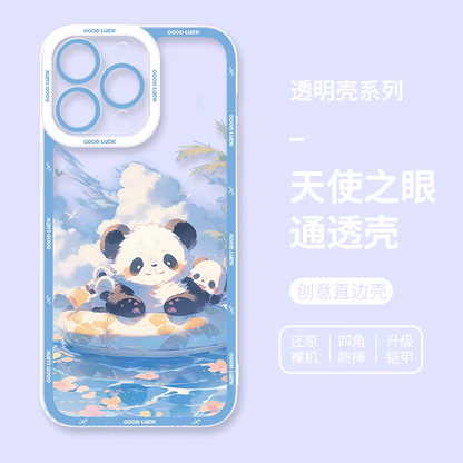 Japan Style Water Paint Cute Animal Style | Panda 5 Styles - iPhone Case PLUS SE2 XS XR X 11 12 13 14 15 16 16e 17 17e Pro Promax 12mini 13mini