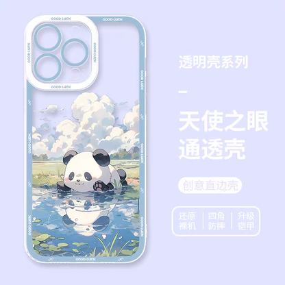Japan Style Water Paint Cute Animal Style | Panda 5 Styles - iPhone Case PLUS SE2 XS XR X 11 12 13 14 15 16 16e 17 17e Pro Promax 12mini 13mini