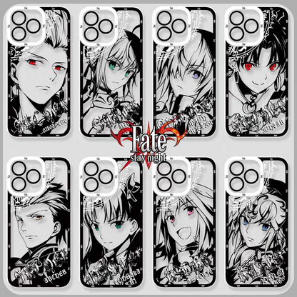 Japanese Anime Fate Stay Night Black Drawing with Colour Eyes Style | Gilgamesh Saber Mash Ishtar EMIYA Tohsaka Rin Astolfo Joan of Arc - iPhone Case PLUS SE2 XS XR X 11 12 13 14 15 16 16e 17 17e Pro Promax 12mini 13mini