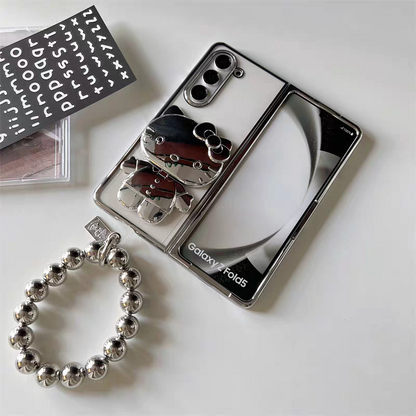 Japanese Cartoon | Silver Plating Hello Kitty with Phone Stand & Mirror - Phone Case Samsung Galaxy Z Fold 3 4 5 KawaiiGiftLand