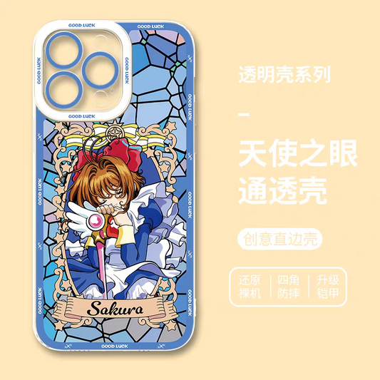 Japanese Cartoon CardCaptorSakura Glass Window | Blue Close Eyes - iPhone Case 6 7 8 PLUS SE2 XS XR X 11 12 13 14 15 16 16e 17 Pro Promax 12mini 13mini