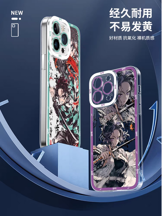 Japanese Anime Kimetsu no Yaiba Demon Slayer Fighting Drawing Style | Tanjiro Nezuko Muichiro Zenitsu Inosuke Sanemi Gyoumei Yoriichi Tsugikuni - iPhone Case PLUS SE2 XS XR X 11 12 13 14 15 16 16e 17 17e Pro Promax 12mini 13mini