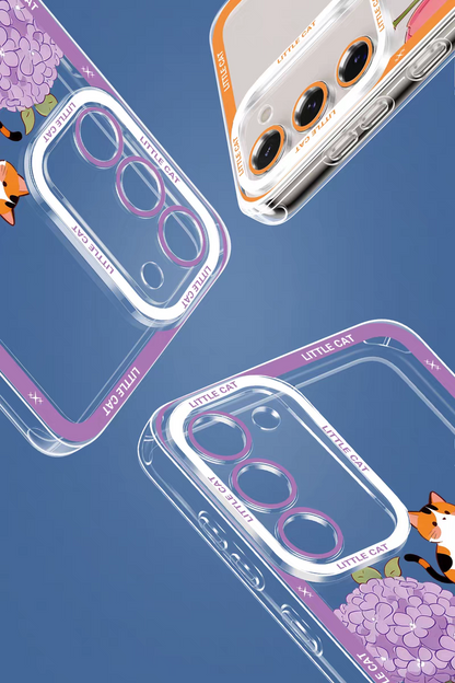 Japan Style Simple Cute Animals Style | Little Cats with Flowers - Phone Case Samsung Galaxy S26 S25 S24 S23 S22 S21 FE Ultra Edge