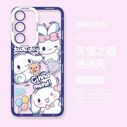 Japanese Cartoon Sanrio Friends Fun Emo Full Screen | Hello Kitty My Melody Kuromi Cinnamoroll Pompompurin Pochacco Hangyodon - Phone Case Samsung Galaxy S26 S25 S24 S23 S22 S21 FE Ultra Edge