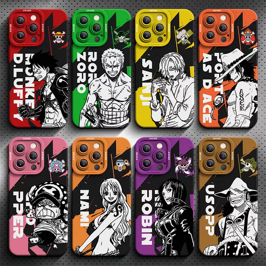 Japanese Cartoon One Piece Silicone Case Solo Version | Luffy Zoro Sanji Ace Chopper Nami Robin Usopp - iPhone Case PLUS SE2 XS XR X 11 12 13 14 15 16 16e 17 17e Pro Promax 12mini 13mini