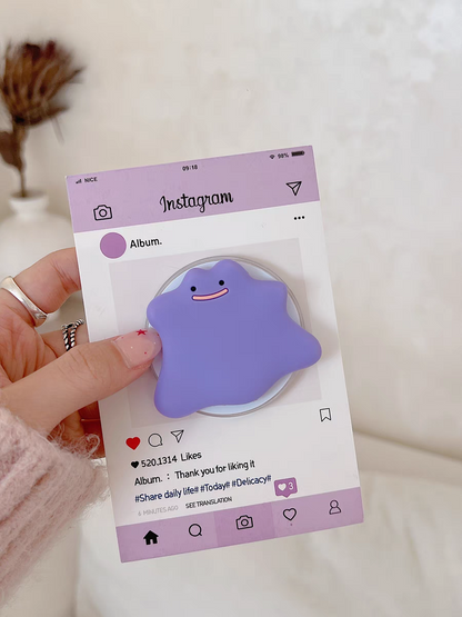 Japanese Cartoon Pokemon | Full Ditto Transparent Purple with Phone Stand - Phone Case Samsung Galaxy S25 S24 S23 S22 Ultra