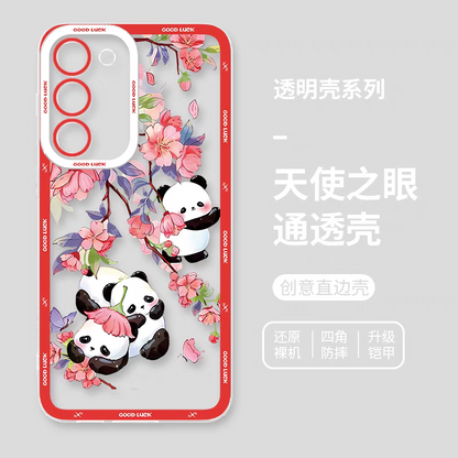 Cute Animal Panda | 3 Panda Flower Tree - Phone Case Samsung Galaxy S25 S24 S23 S22 S21 FE Ultra Edge