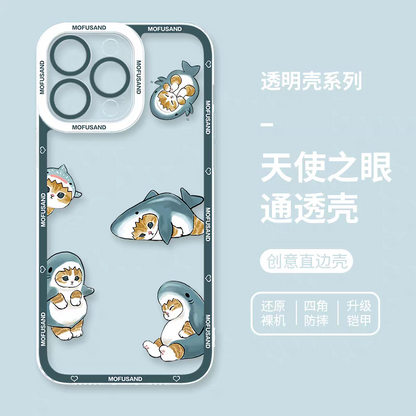 Japanese Cartoon Mofusand | 5 Small Shark Mofusand - iPhone Case 6 7 8 PLUS SE2 XS XR X 11 12 13 14 15 16 16e Pro Promax 12mini 13mini