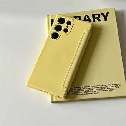 Cute Cartoon Fold Phone Case | White Dog and Friends Yellow - Phone Case Samsung Galaxy S25 S24 S23 S22 Ultra KawaiiGiftLand