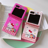 Cute Cartoon Notebook Style | Hello Kitty Hot Pink & Pink - Phone Case Samsung Galaxy Z Flip 3 4 5 6 7 W22 W23 W24 W25