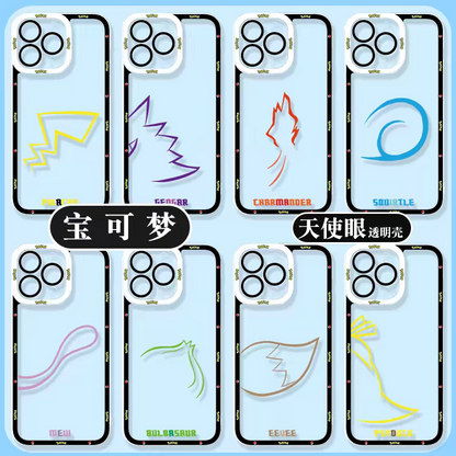 Japan Cartoon Pokemon Colourful Tail Version | Pikachu Gengar Charmander Squirtle Mew Bulbasaur Eevee Psyduck 8 Styles - iPhone Case PLUS SE2 XS XR X 11 12 13 14 15 16 16e 17 17e Pro Promax 12mini 13mini