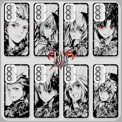 Japanese Anime Fate Stay Night Black Drawing with Colour Eyes Style | Gilgamesh Saber Mash Ishtar EMIYA Tohsaka Rin Astolfo Joan of Arc - Phone Case Samsung Galaxy S26 S25 S24 S23 S22 S21 FE Ultra Edge