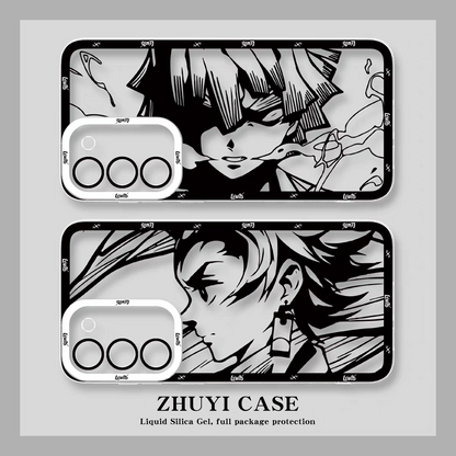 Japanese Anime Kimetsu no Yaiba Demon Slayer | White & Black Draft Style Tanjiro - Phone Case Samsung Galaxy S25 S24 S23 S22 S21 FE Ultra Edge
