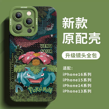 Japanese Cartoon Pokemon Silicone Case Digital Background Version | Venusaur - iPhone Case 6 7 8 PLUS SE2 XS XR X 11 12 13 14 15 16 16e 17 Pro Promax 12mini 13mini