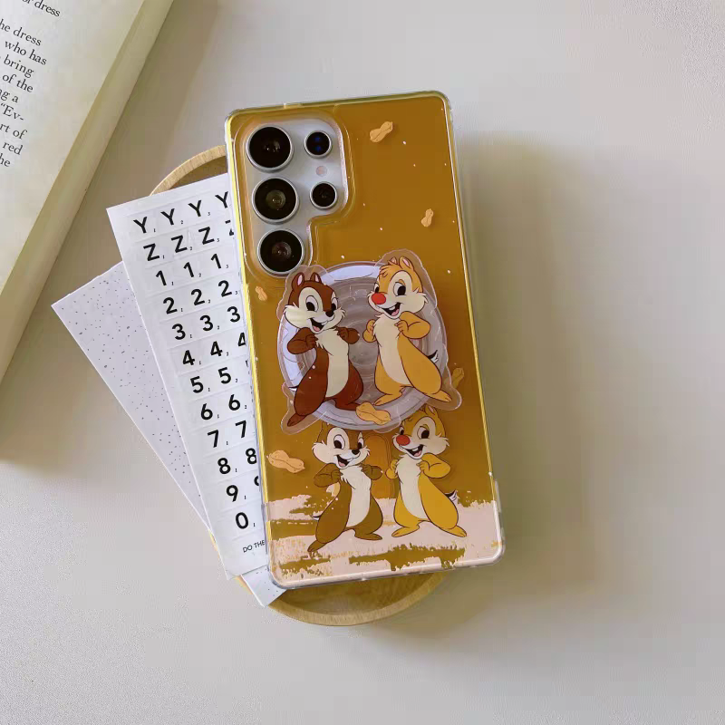 Cute Cartoon Magnetic Case with Phone Stand | Chip & Dale Stand & Sit Down - Phone Case Samsung Galaxy S25 S24 S23 Ultra KawaiiGiftLand