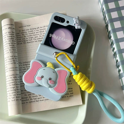 Korea Style Cute Style with Phone Stand | Elephant Bee Butterfly Ribbon - Phone Case Samsung Galaxy Z Flip 3 4 5 KawaiiGiftLand